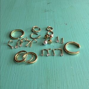 Huge Lot Gold Earrings Nose Jewelry Adjustable Rings   NWOT